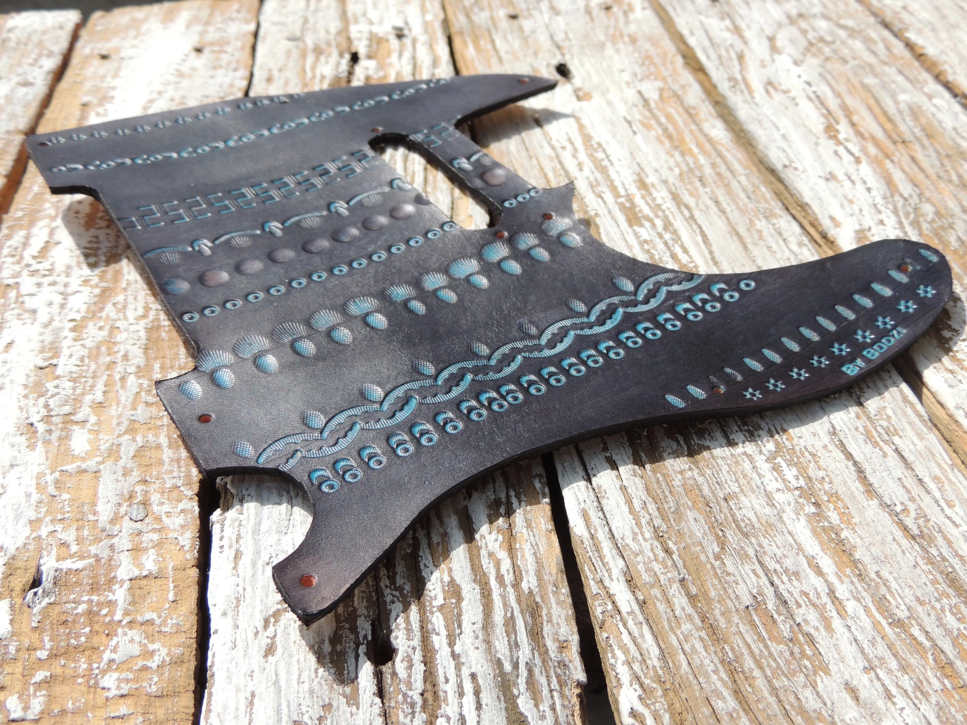 Stamped Turquoise Leather Telecaster Pickguard-ByBodzi-ByBodzi
