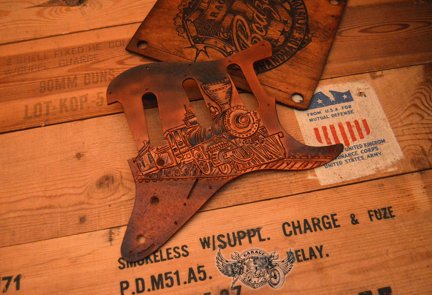 Steam Train Leather Stratocaster Pickguard-ByBodzi
