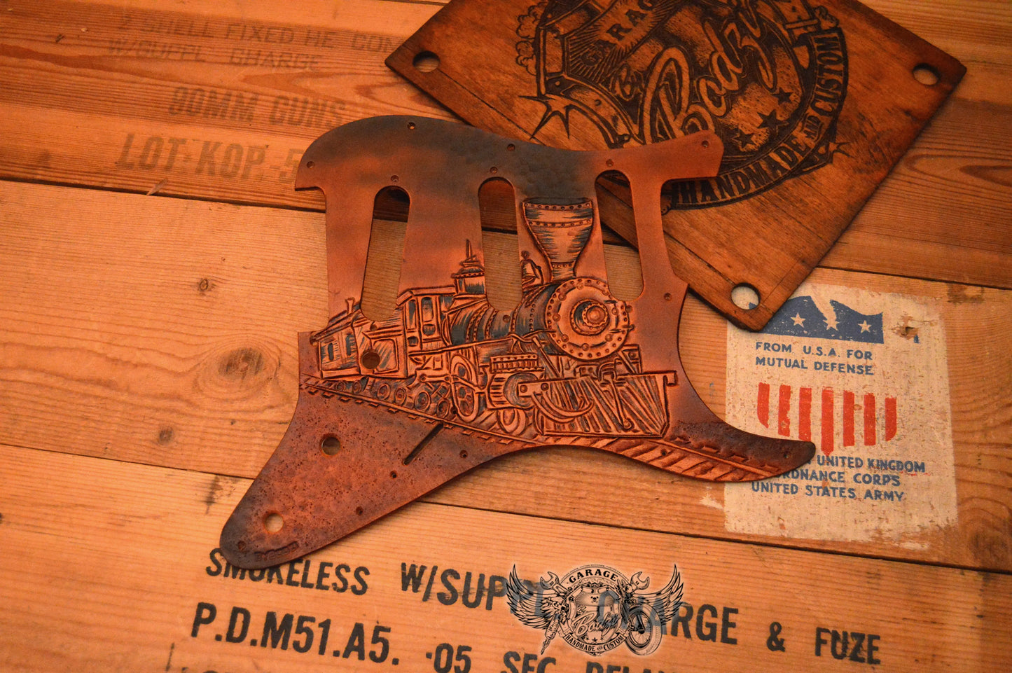 Steam Train Leather Stratocaster Pickguard-ByBodzi