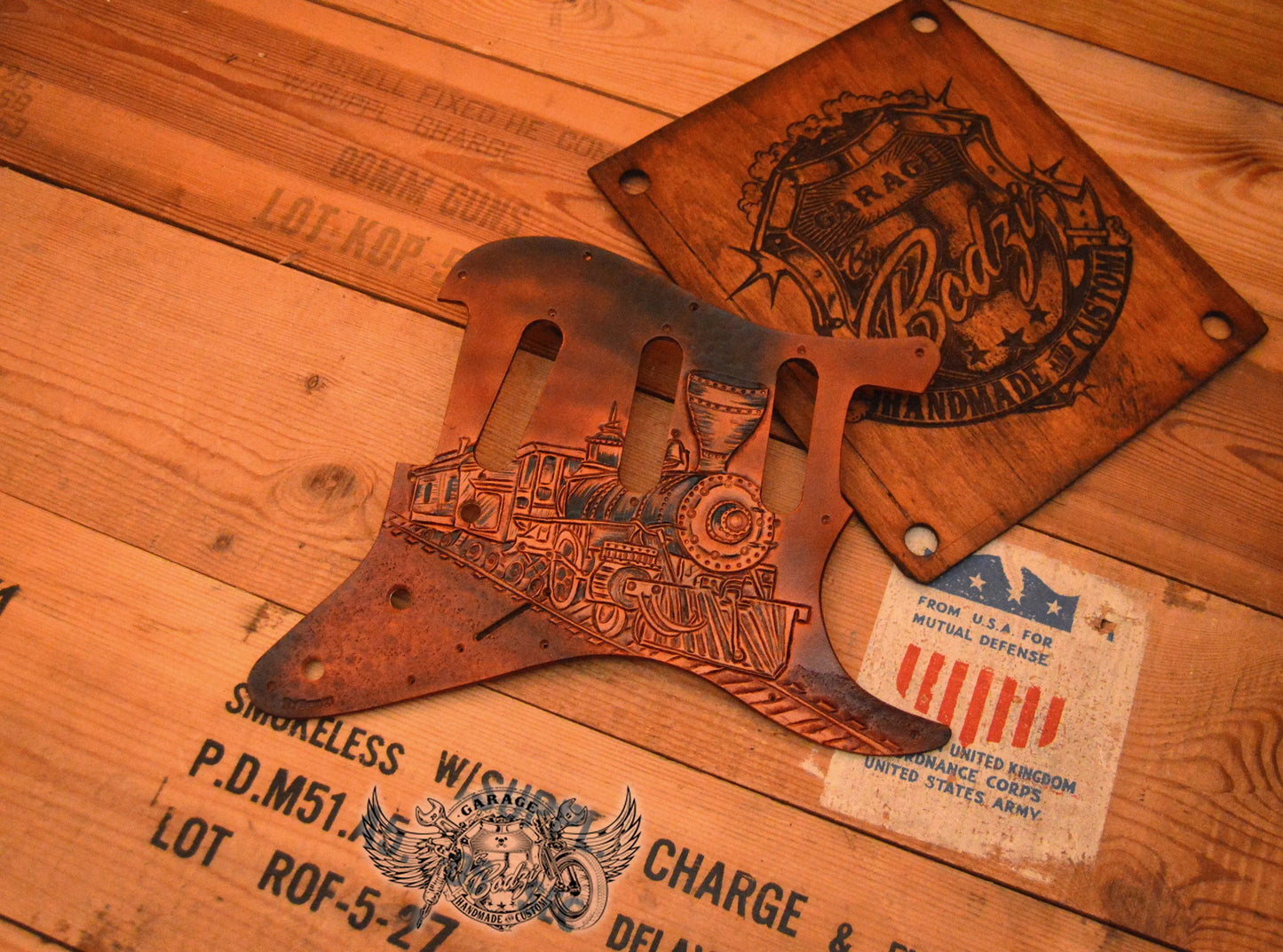 Steam Train Leather Stratocaster Pickguard-ByBodzi