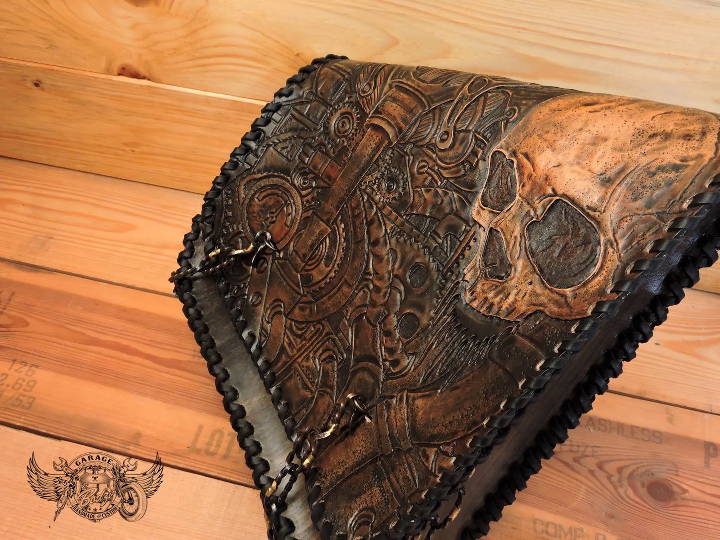 Steampunk Skull Carved Leather Swingarm Bag-ByBodzi-ByBodzi