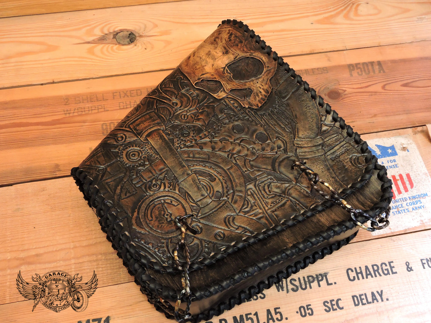 Steampunk Skull Carved Leather Swingarm Bag-ByBodzi-ByBodzi