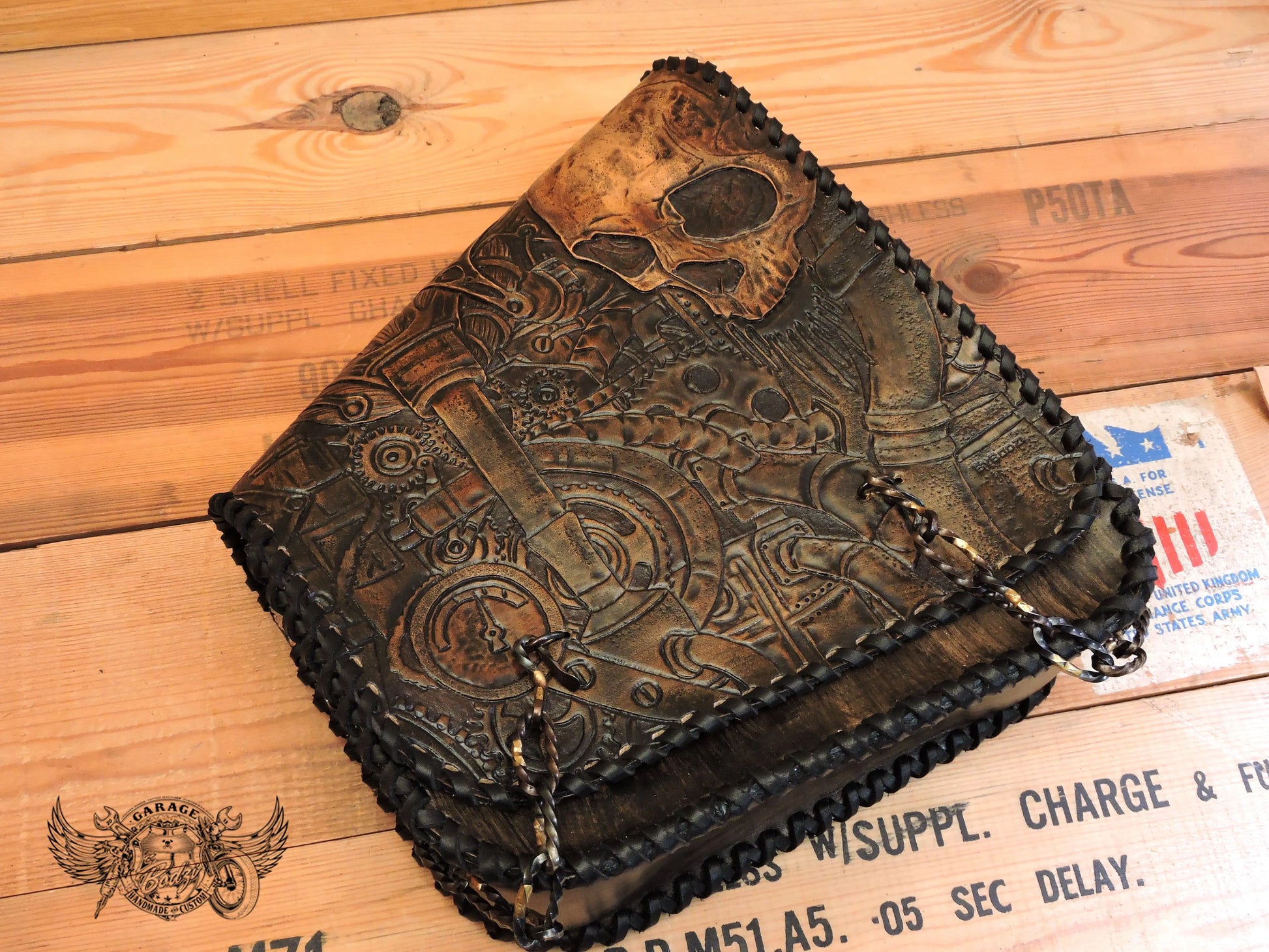 Steampunk Skull Carved Leather Swingarm Bag-ByBodzi-ByBodzi