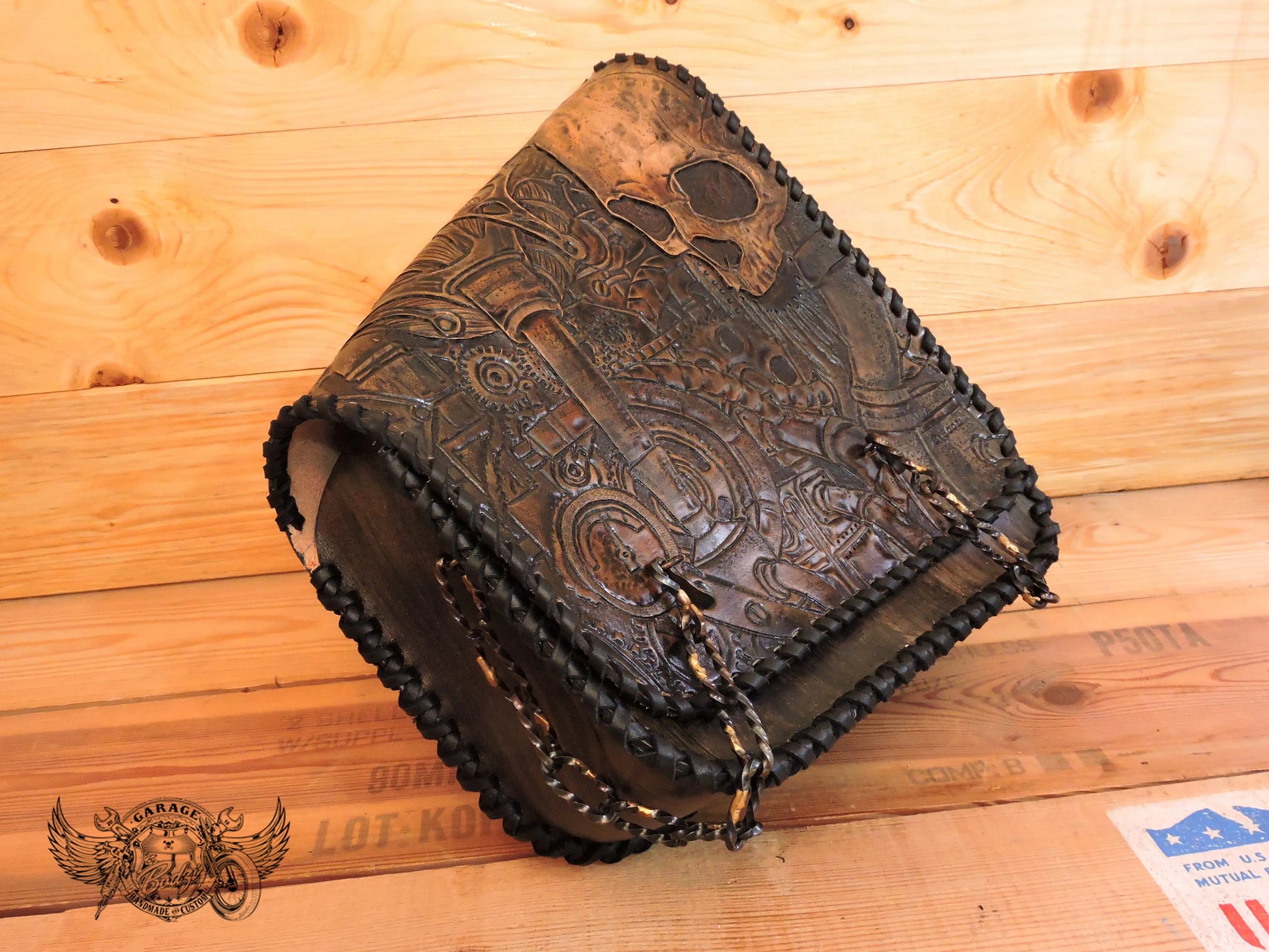 Steampunk Skull Carved Leather Swingarm Bag-ByBodzi-ByBodzi