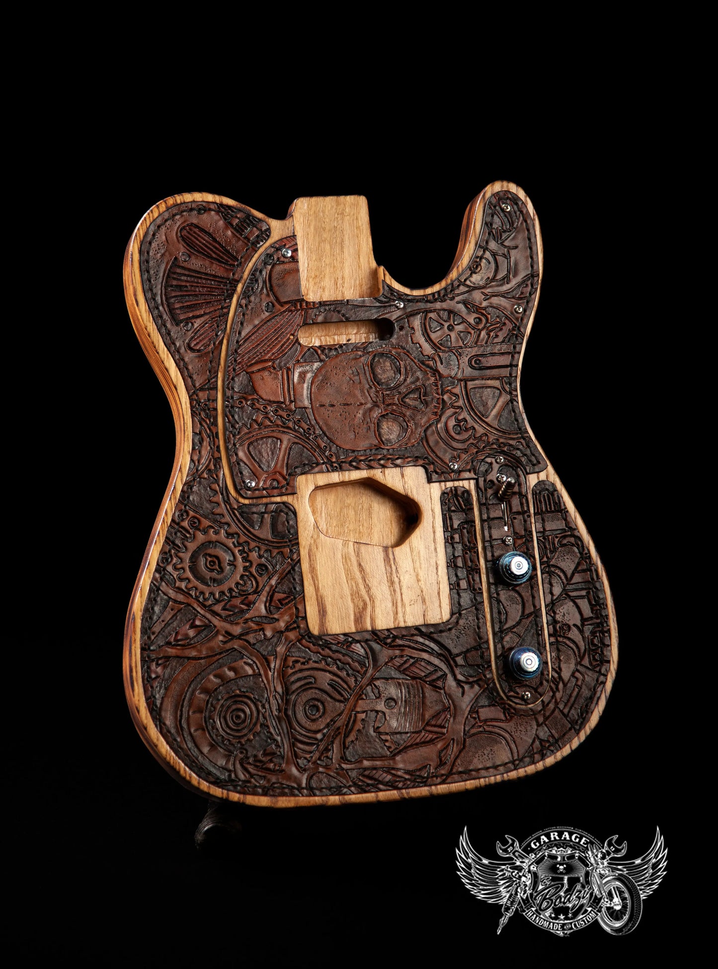 Steampunk Skull Leather Bound Telecaster Body-ByBodzi