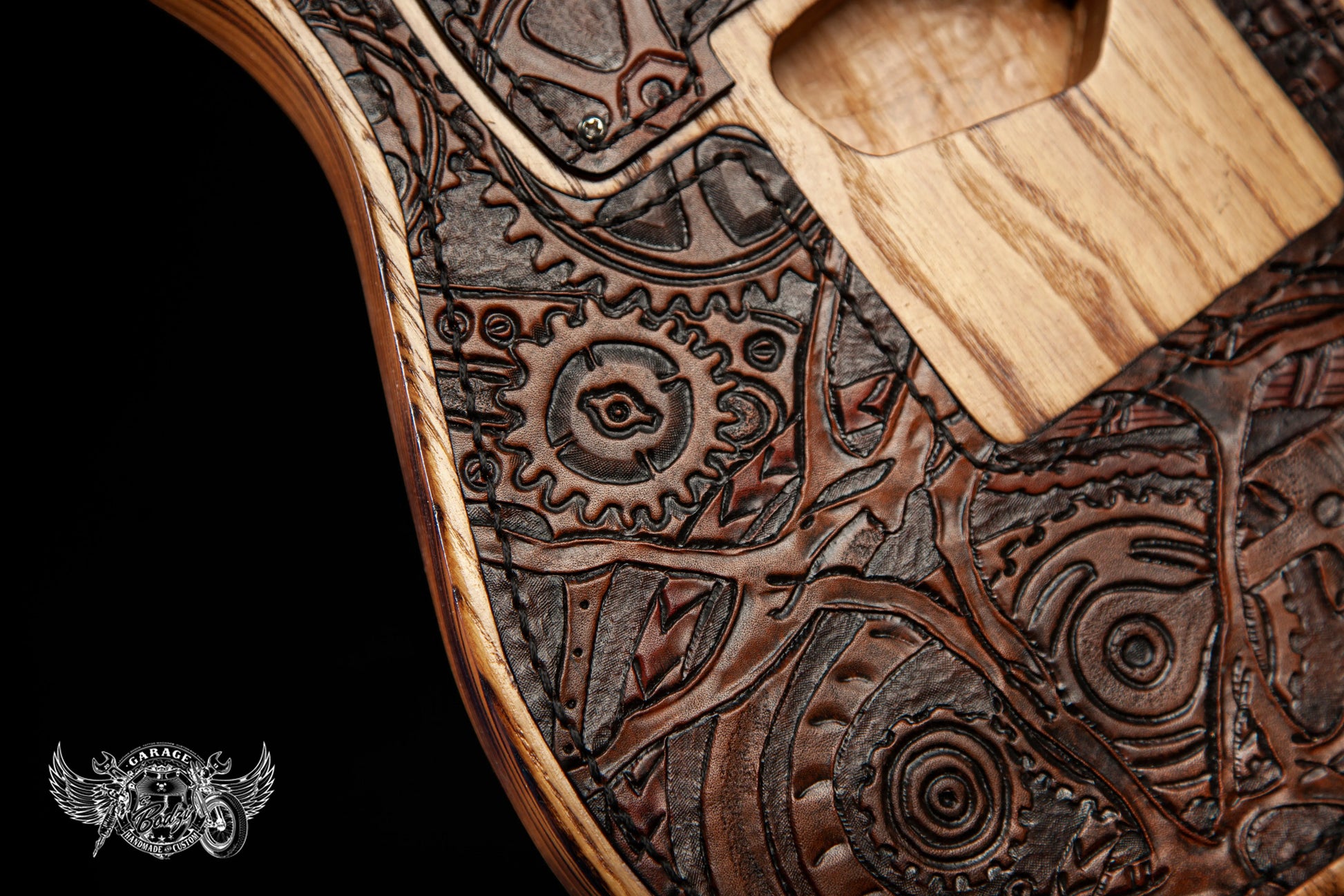 Steampunk Skull Leather Bound Telecaster Body-ByBodzi