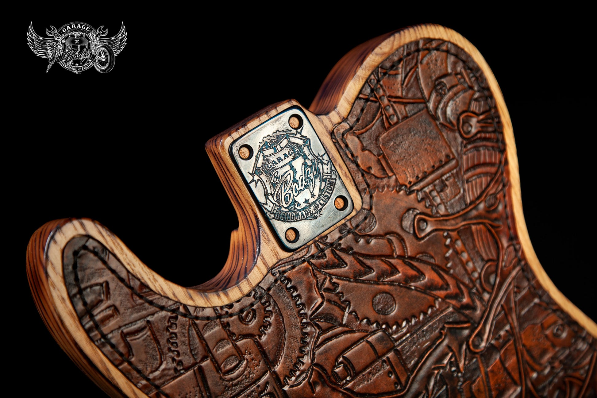 Steampunk Skull Leather Bound Telecaster Body-ByBodzi