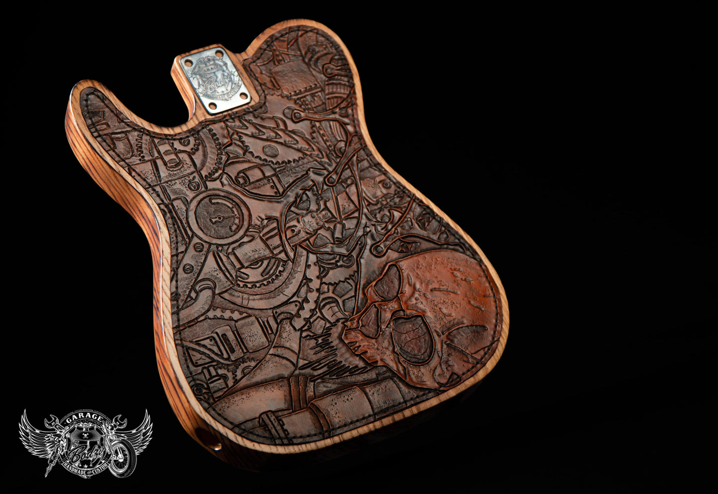 Steampunk Skull Leather Bound Telecaster Body-ByBodzi