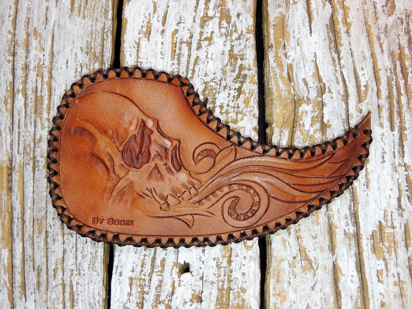 Stitched Antique Skull Acoustic Guitar Pickguard-ByBodzi-ByBodzi