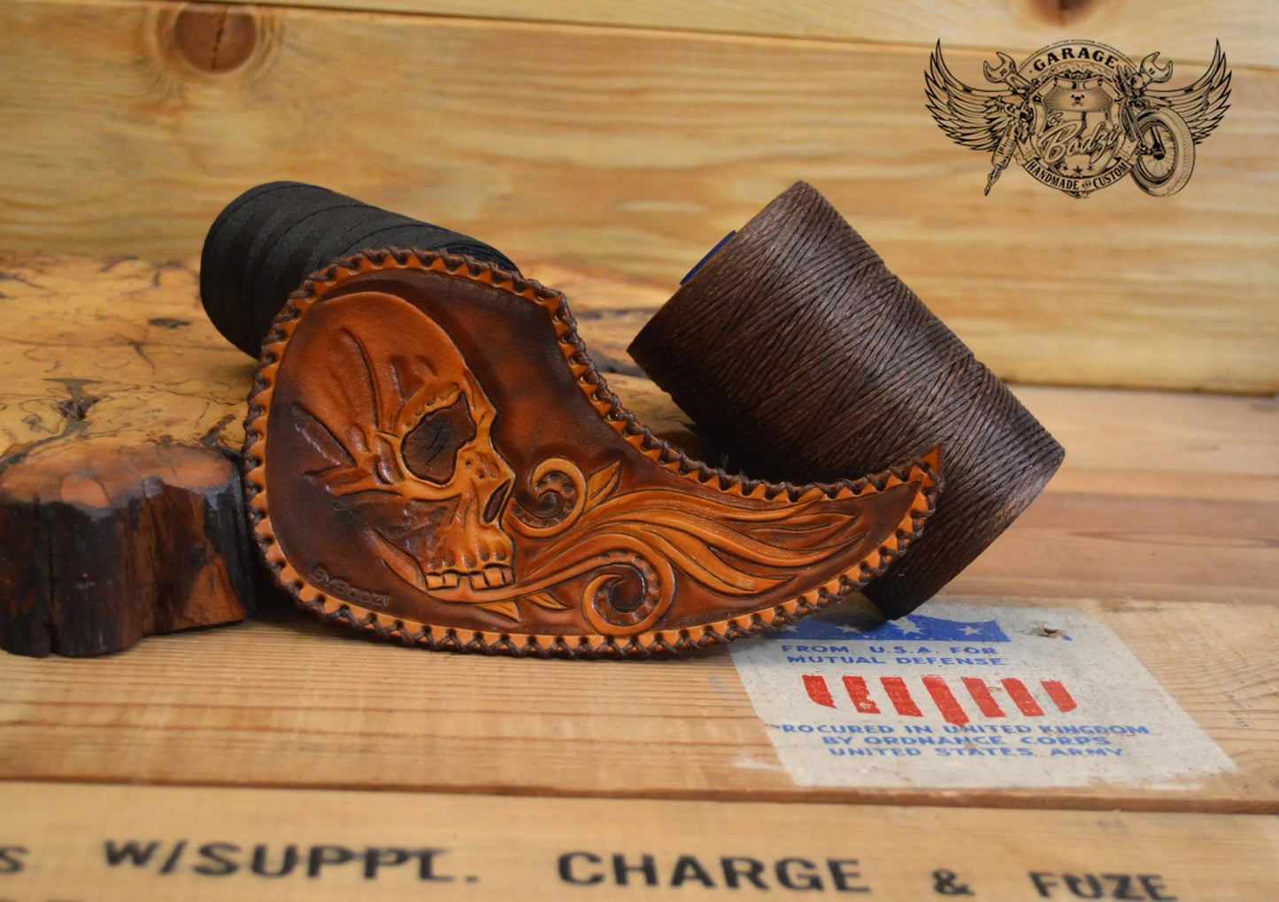 Stitched Brown Skull Acoustic Guitar Pickguard-ByBodzi-ByBodzi