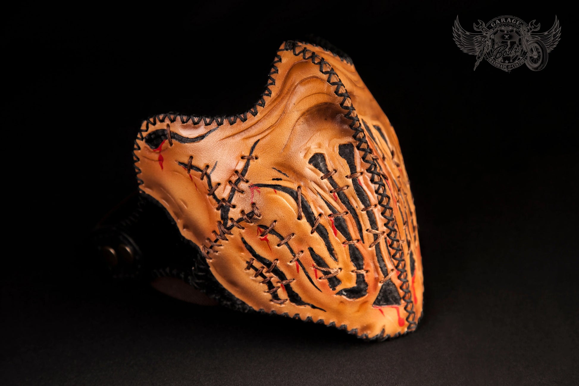 Stitched Mouth Motorcycle Leather Half Mask-ByBodzi