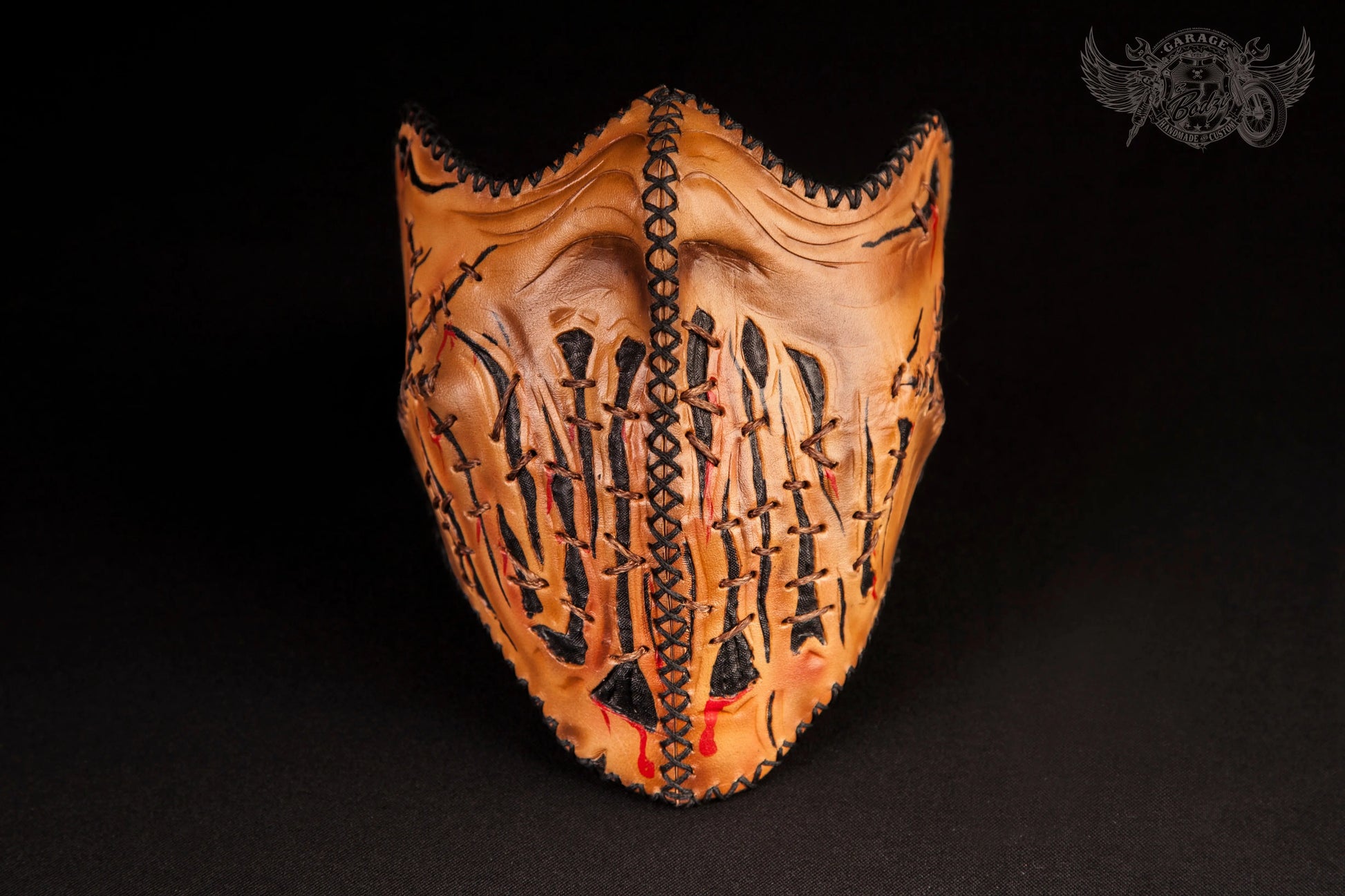 Stitched Mouth Motorcycle Leather Half Mask-ByBodzi