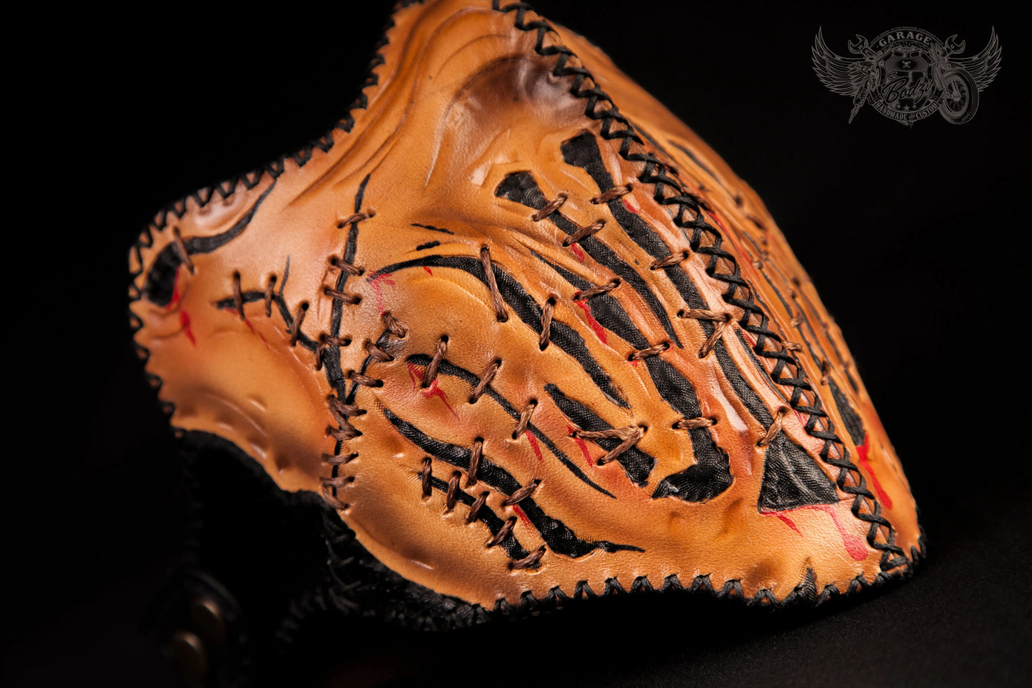 Stitched Mouth Motorcycle Leather Half Mask-ByBodzi