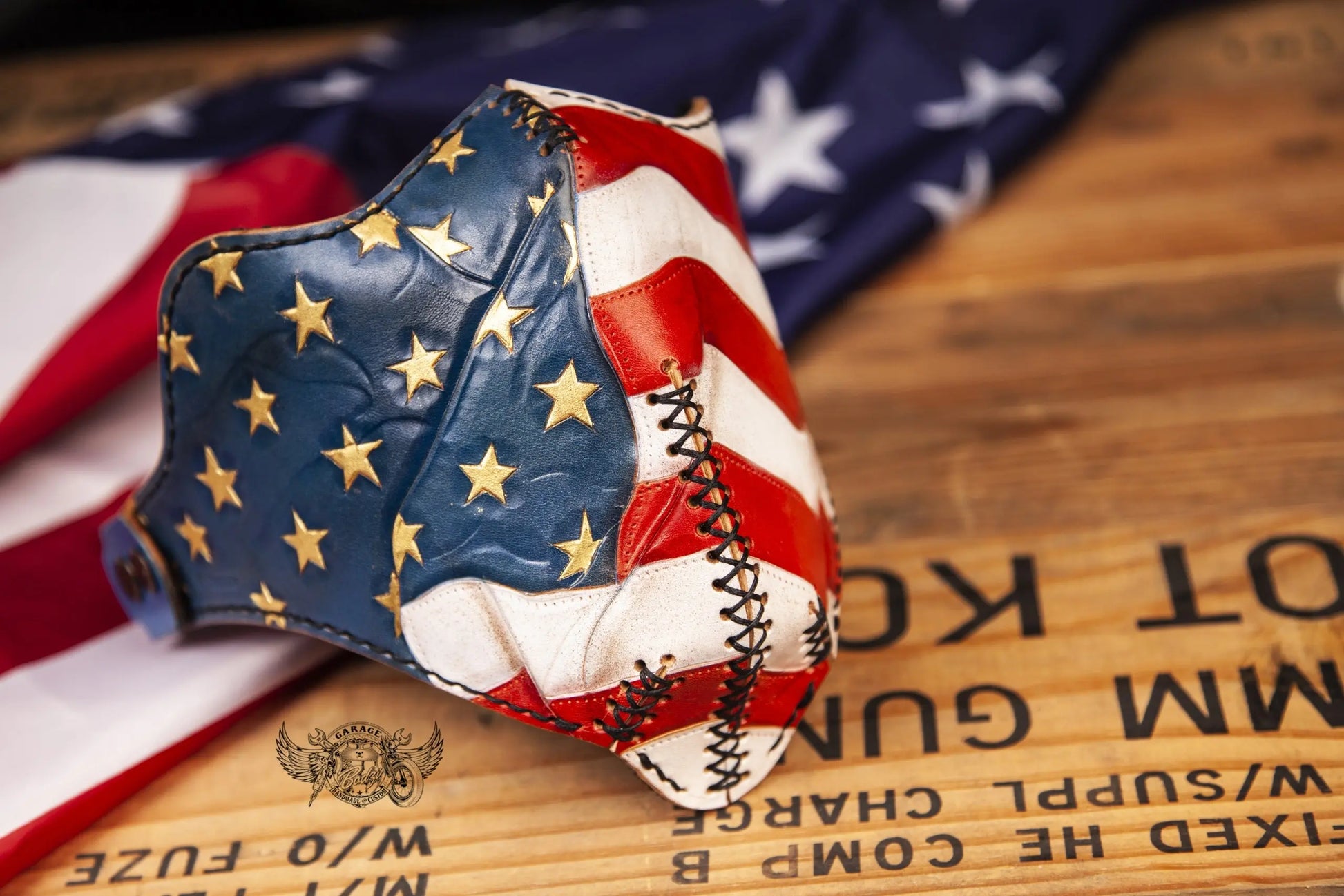 US Flag Motorcycle Leather Half Mask-ByBodzi