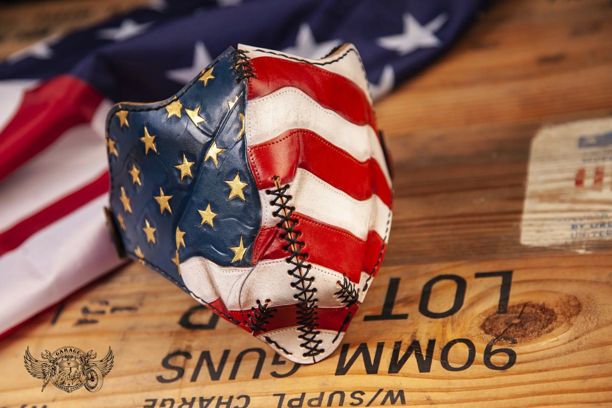 US Flag Motorcycle Leather Half Mask-ByBodzi