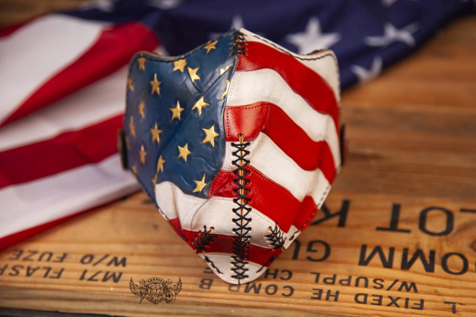 US Flag Motorcycle Leather Half Mask-ByBodzi