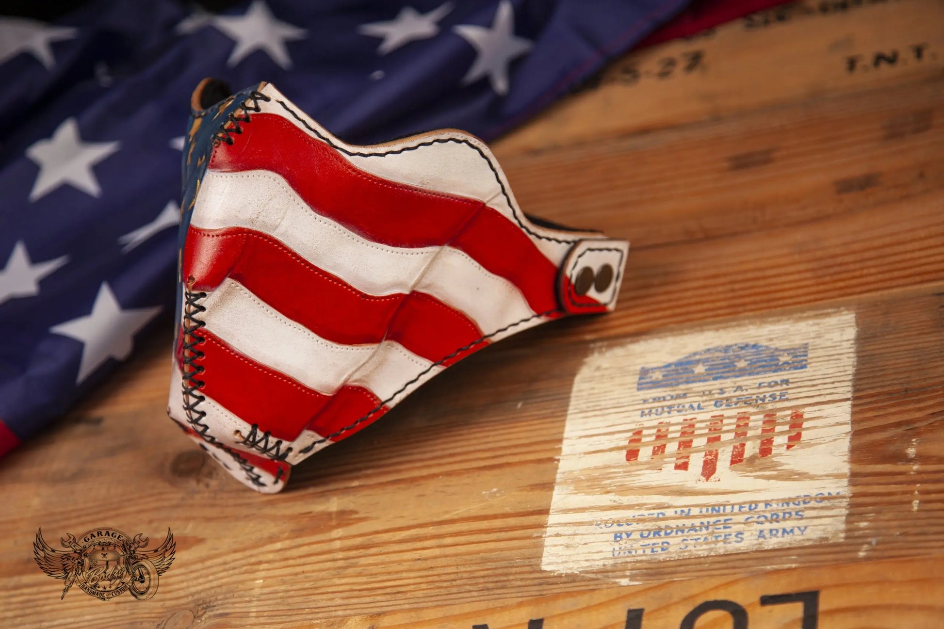 US Flag Motorcycle Leather Half Mask-ByBodzi