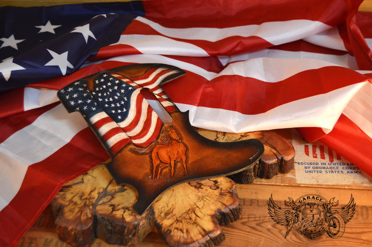 US Flag & Stallion Leather Telecaster Pickguard-ByBodzi-ByBodzi