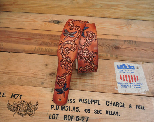 Vines & Dragonflies Leather Guitar Strap-ByBodzi-ByBodzi