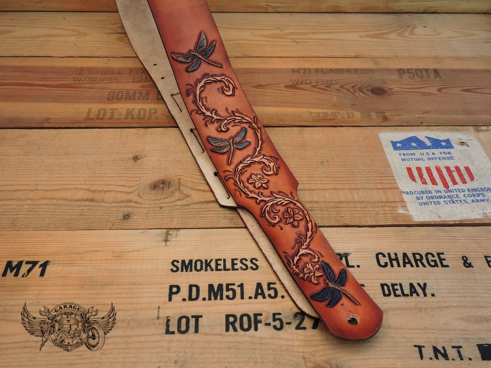 Vines & Dragonflies Leather Guitar Strap-ByBodzi-ByBodzi