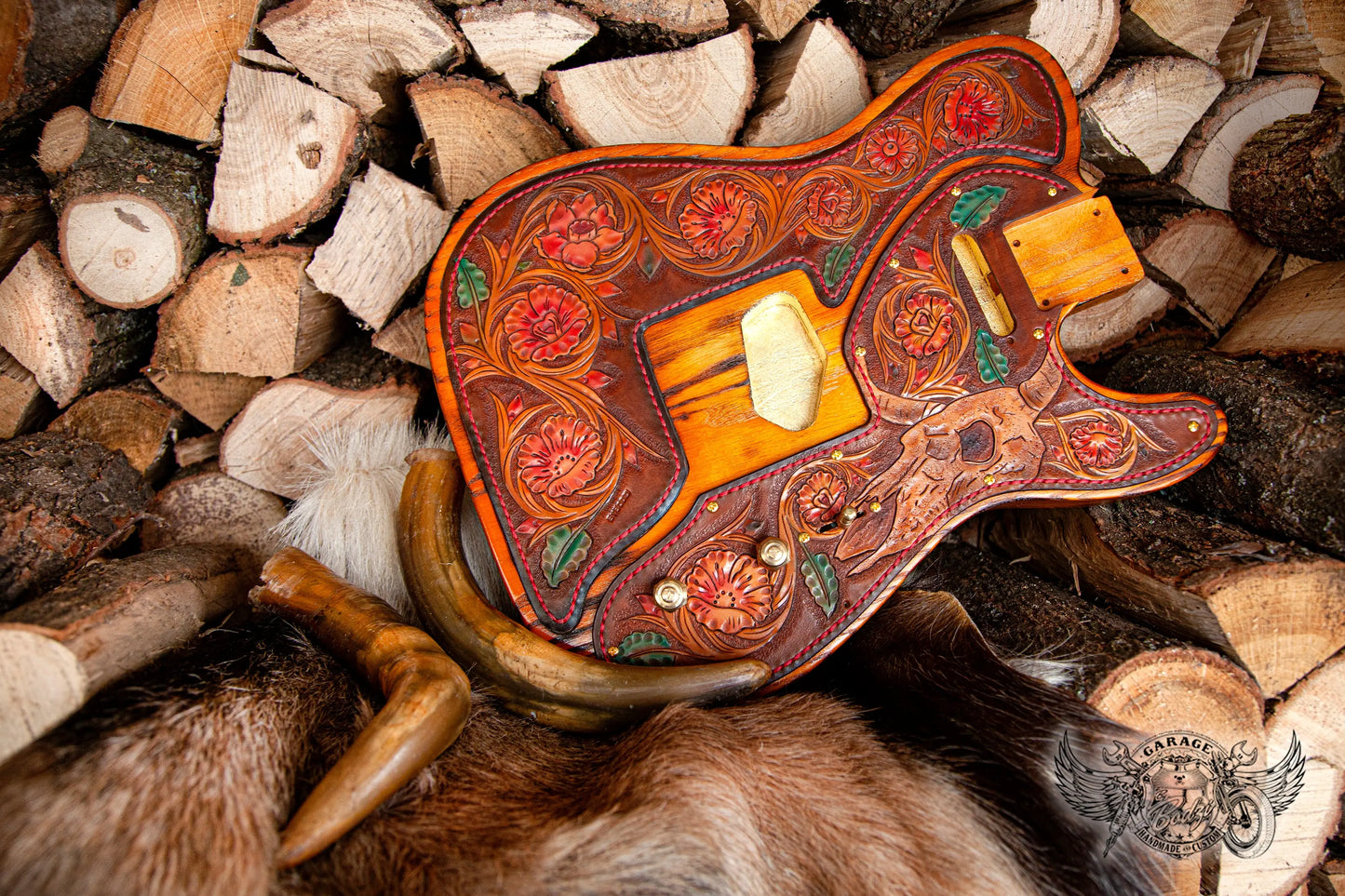 Western Floral Leather Bound Telecaster Body-ByBodzi