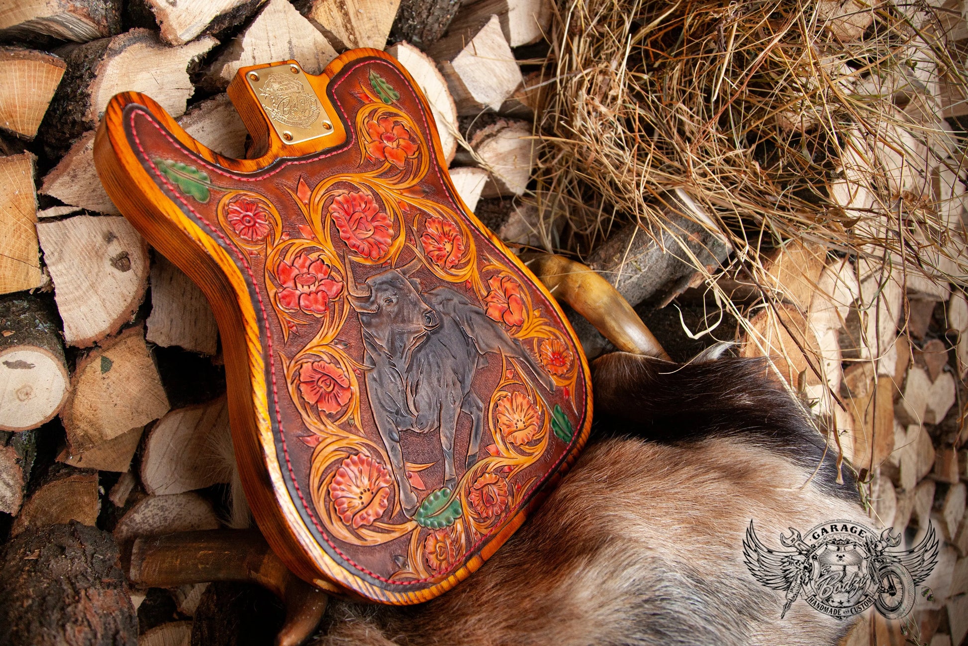 Western Floral Leather Bound Telecaster Body-ByBodzi