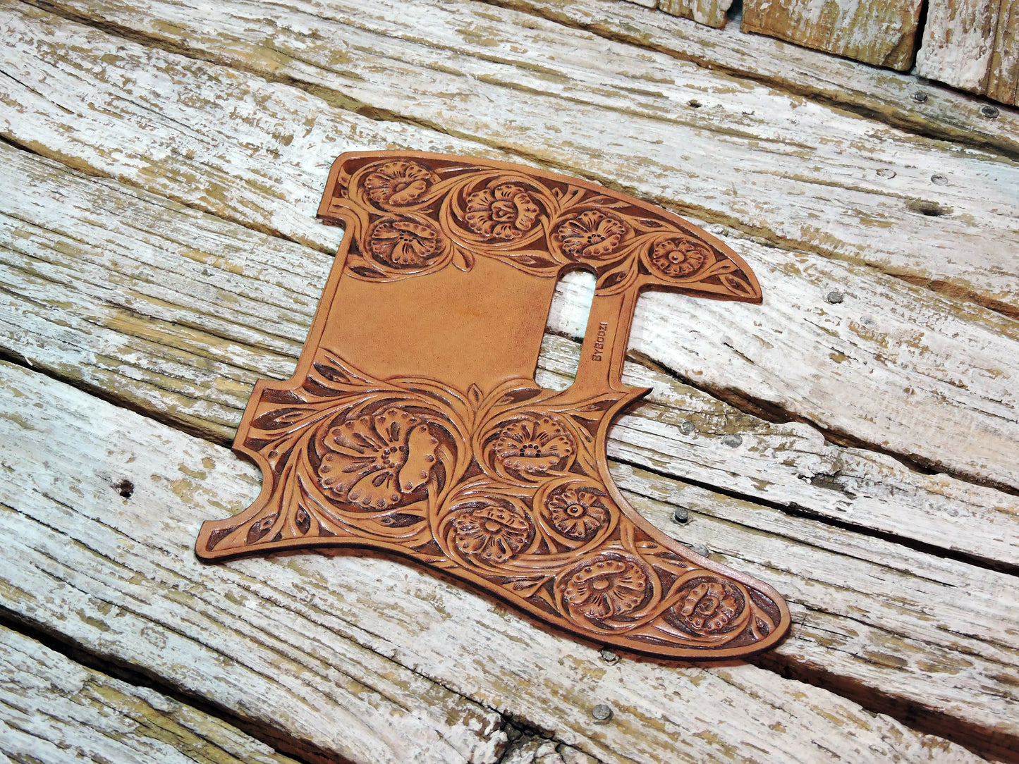 Western Floral Leather Telecaster Pickguard-ByBodzi-ByBodzi