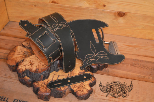 Western Leather Telecaster Set - Pickguard & Guitar Strap-ByBodzi