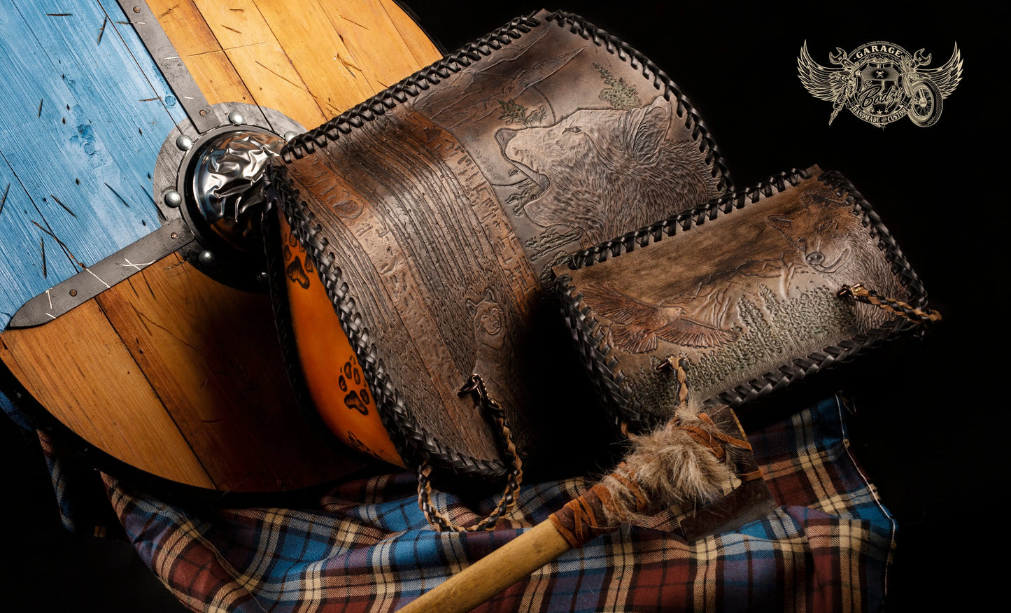Wolf & Eagle Landscape Leather Motorcycle Saddlebags-ByBodzi-ByBodzi