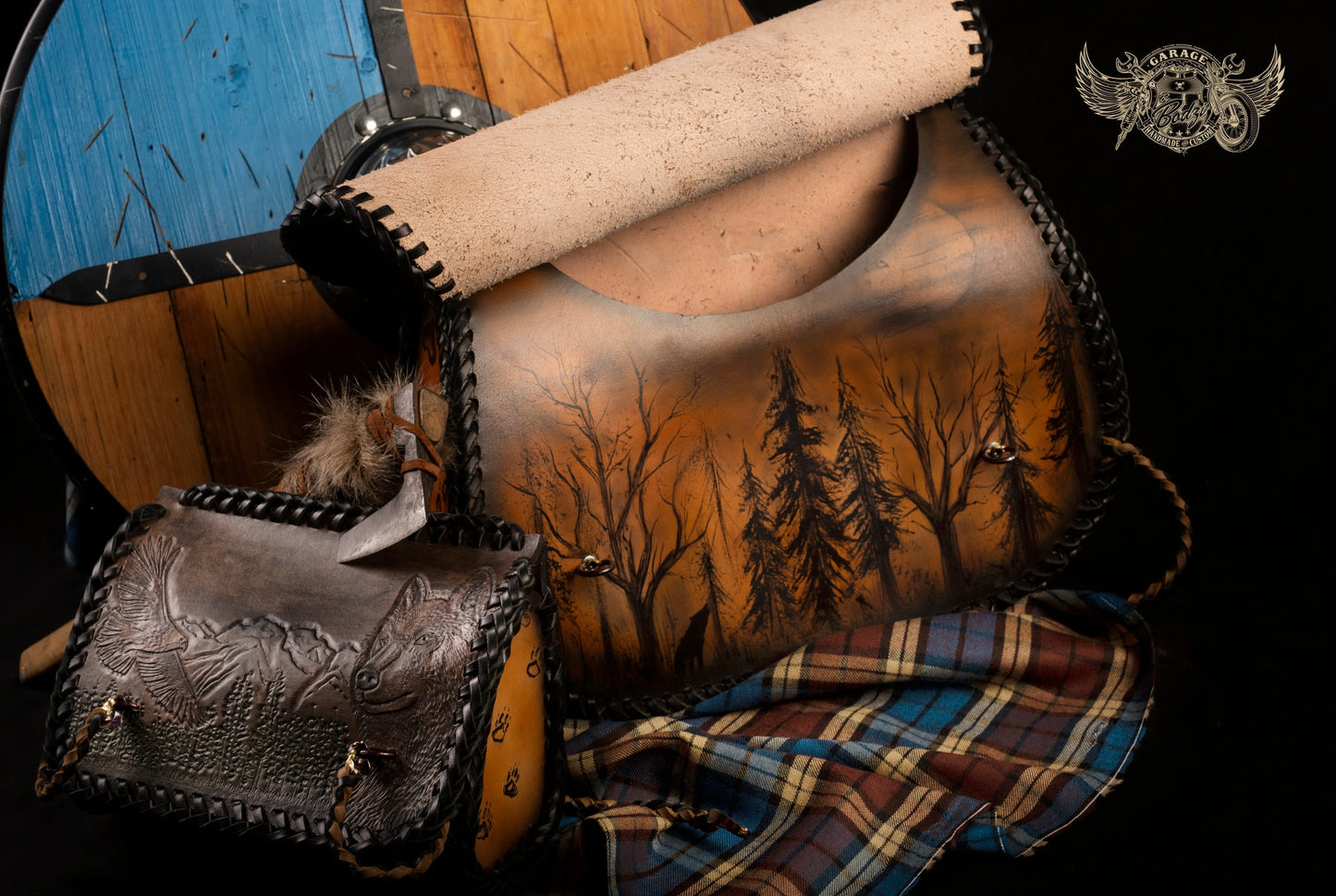 Wolf & Eagle Landscape Leather Motorcycle Saddlebags-ByBodzi-ByBodzi