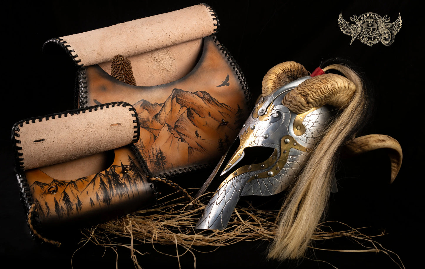 Wolf & Eagle Landscape Leather Motorcycle Saddlebags-ByBodzi-ByBodzi