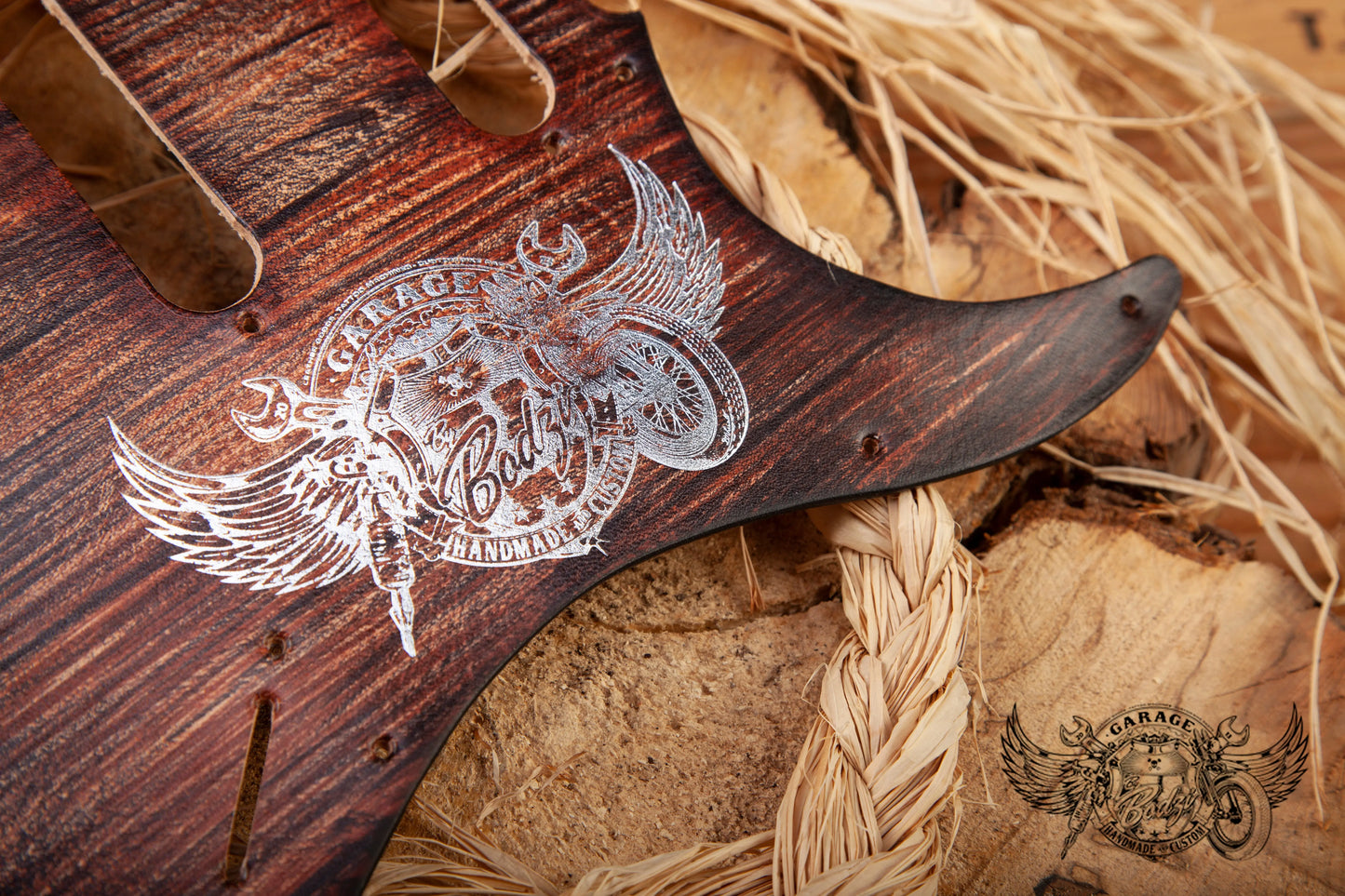 Wood Texture Leather Stratocaster Pickguard-ByBodzi-ByBodzi