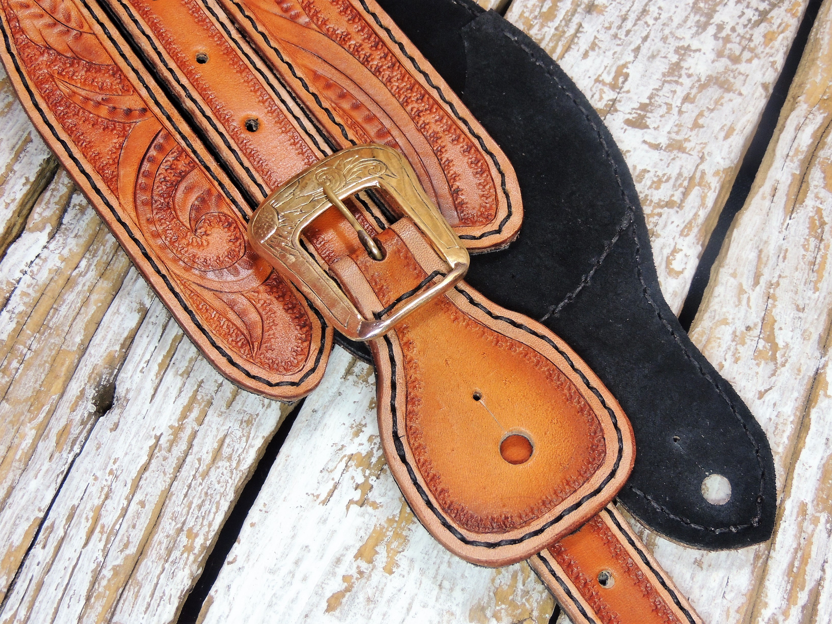 Carved Leather Guitar Strap for Acoustic or Electric Guitar ByBodzi