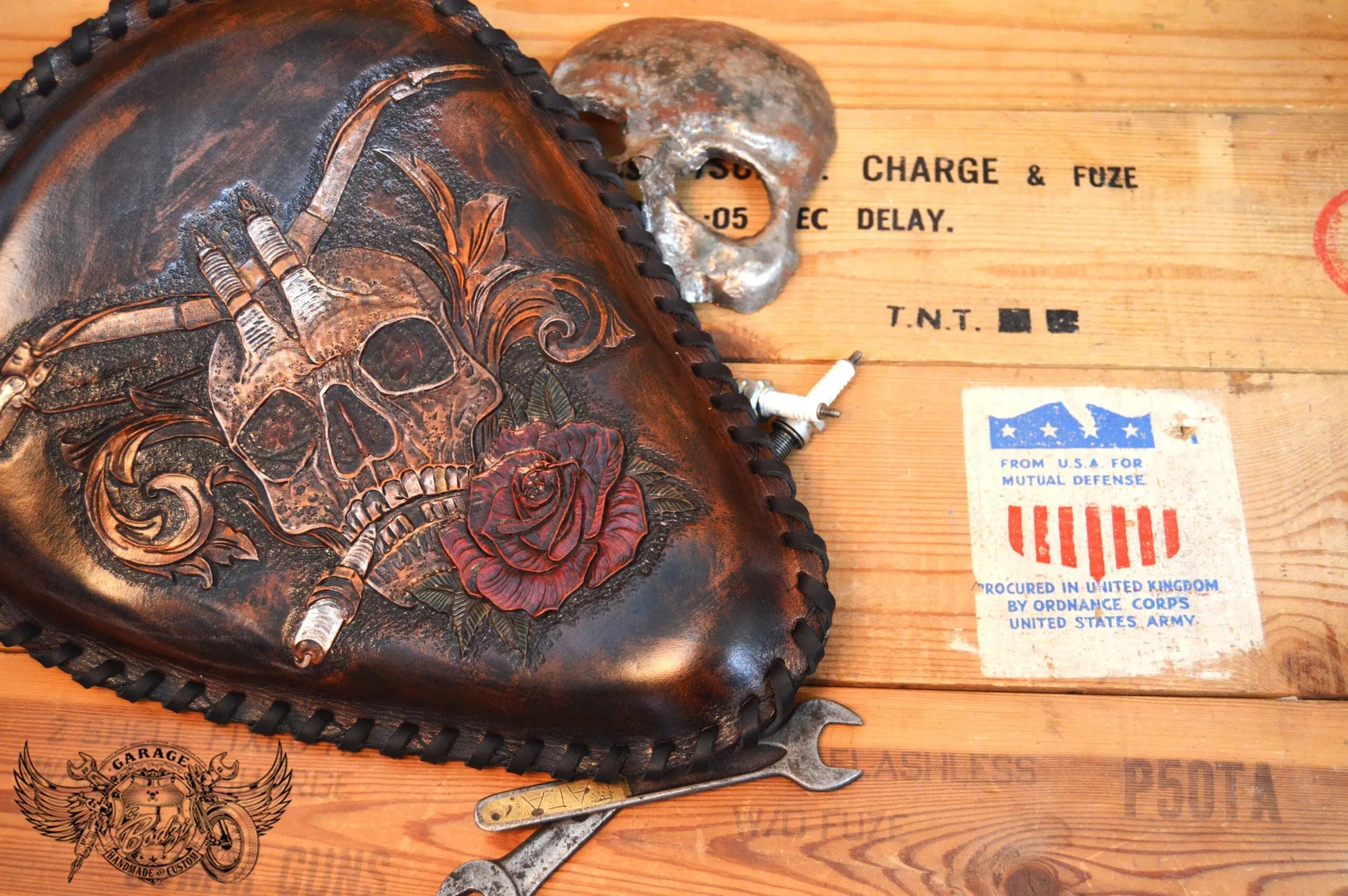 Skull & Rose Leather Motorcycle Solo Seat-ByBodzi