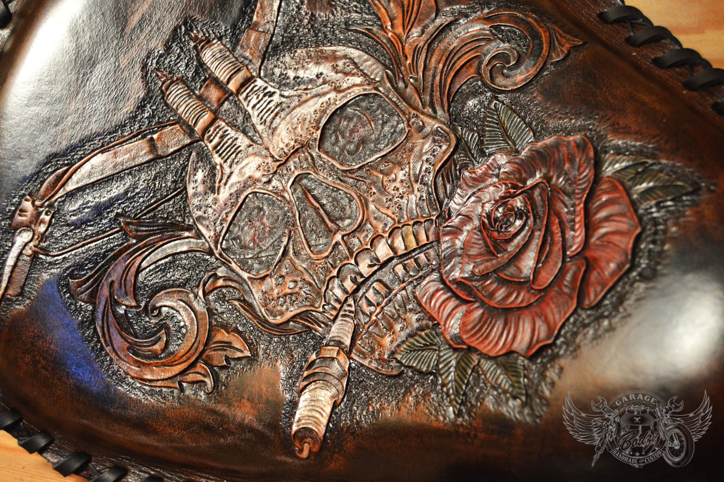Skull & Rose Leather Motorcycle Solo Seat-ByBodzi