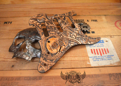 Skull With Biomechanics Leather Stratocaster Pickguard