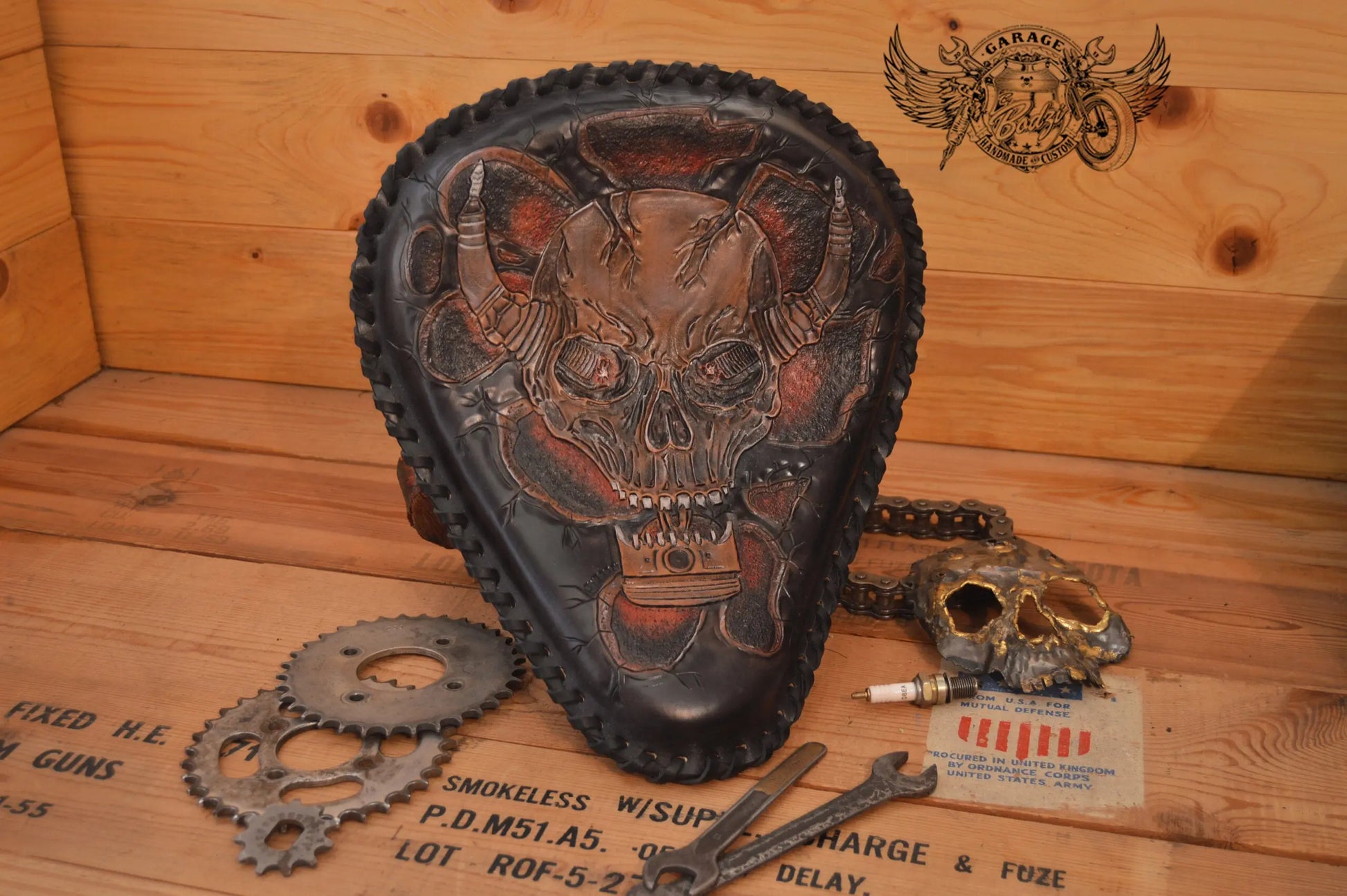 Skull & Piston Leather Motorcycle Solo Seat-ByBodzi