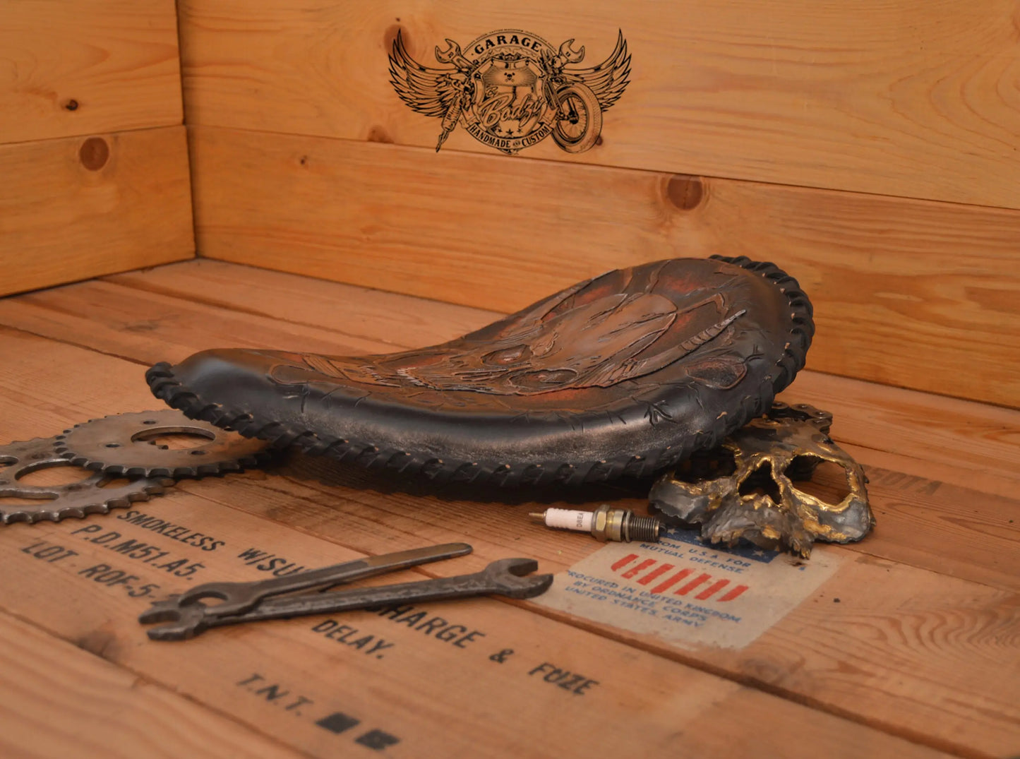 Skull & Piston Leather Motorcycle Solo Seat-ByBodzi