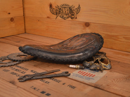 Skull & Piston Leather Motorcycle Solo Seat-ByBodzi