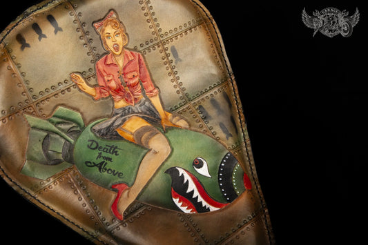 Death From Above Pin-Up Leather Motorcycle Solo Seat-ByBodzi