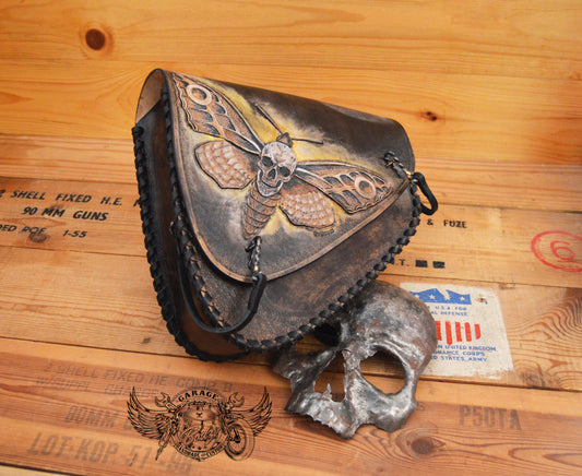 Death Moth Carved Leather Swingarm Bag
