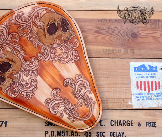 Filigree With Skulls Leather Motorcycle Solo Seat-ByBodzi