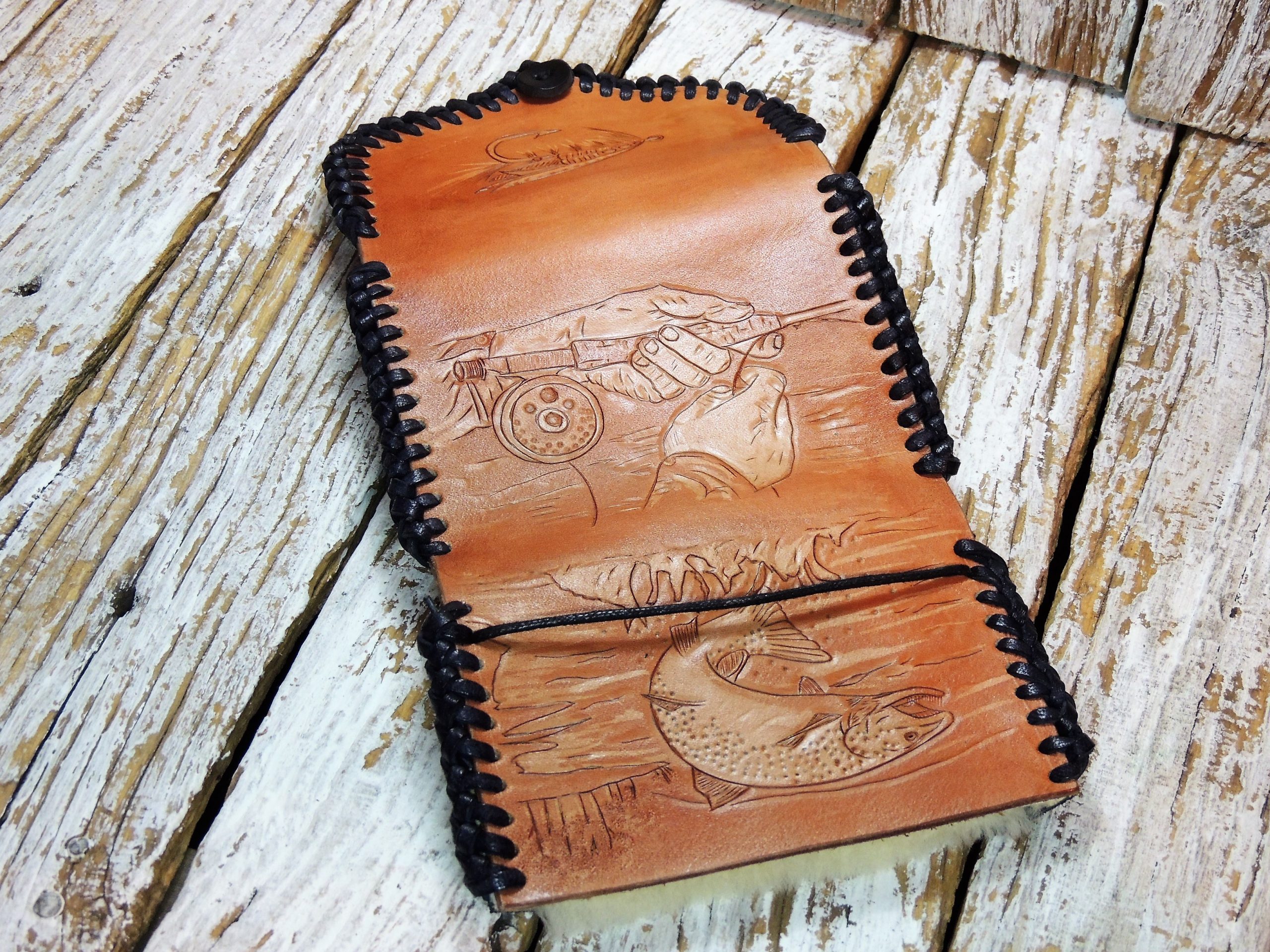 Carved Leather Fly Fishing Wallet / Wallet for Flies - ByBodzi