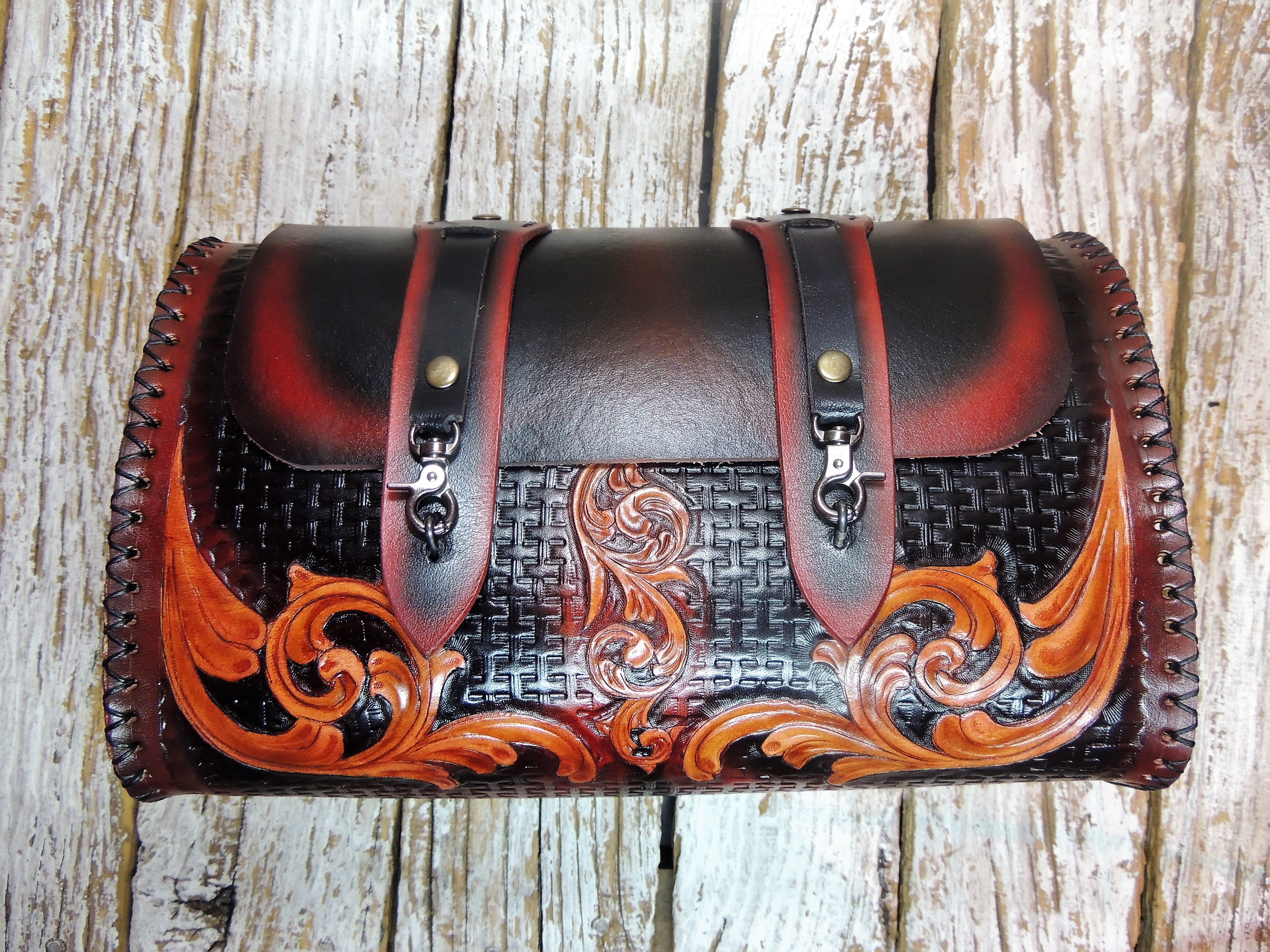 Motorcycle Tool Bag / Carved Leather Tool Bag - ByBodzi