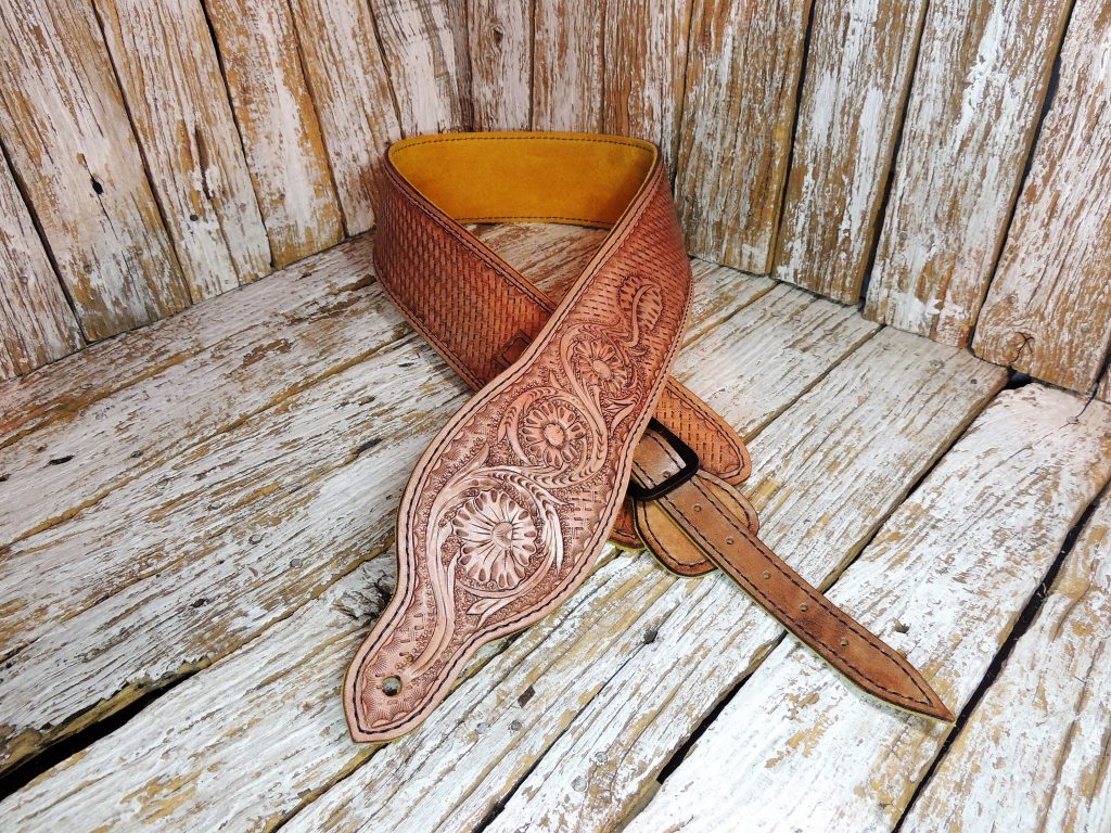 Carved Leather Guitar Strap for Acoustic or Electric Guitar - ByBodzi