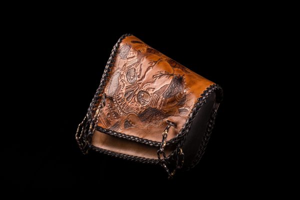 carved leather motorcycle saddlebag