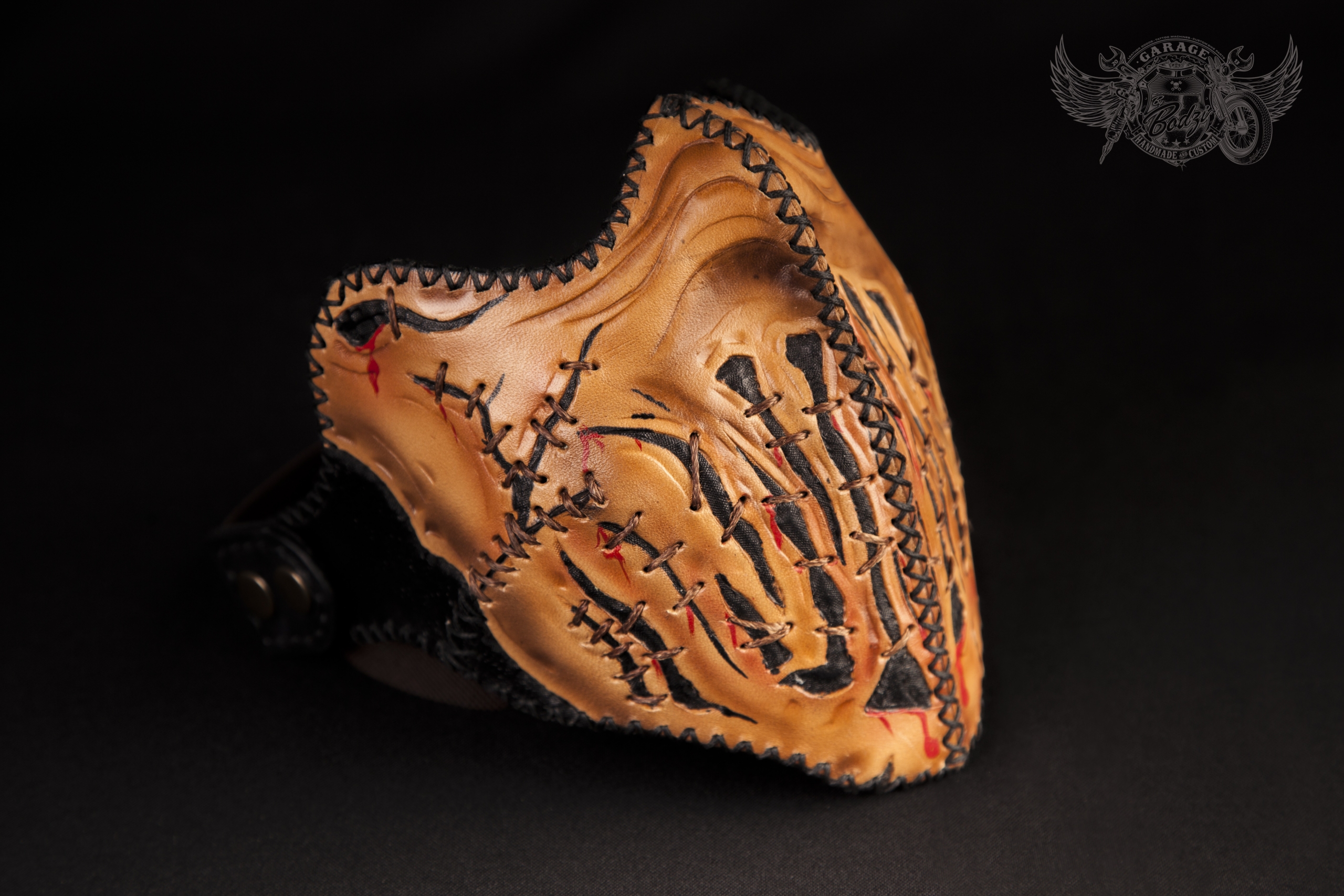 hul salon Lure Carved Leather Motorcycle Half Mask / Leather Face Mask - ByBodzi