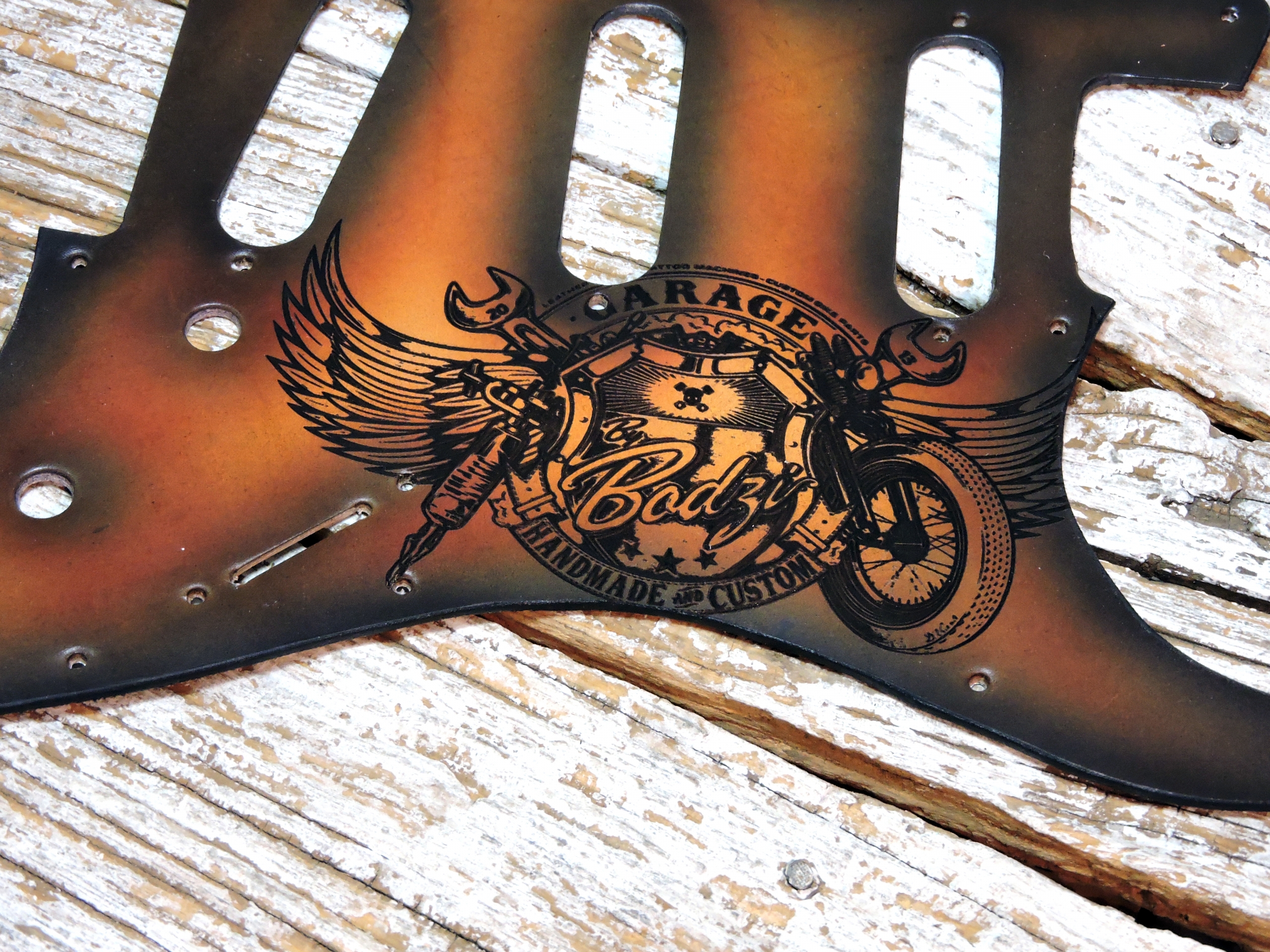 Leather Stratocaster Pickguard / Engraved Pickguard - ByBodzi