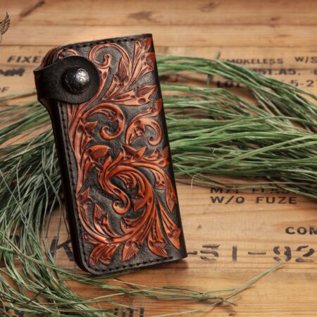carved leather long wallet