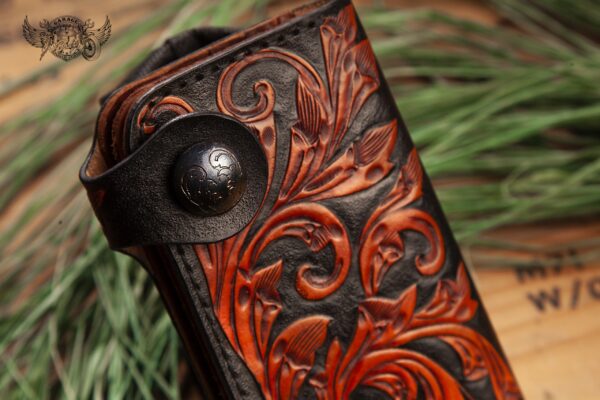 carved leather long wallet
